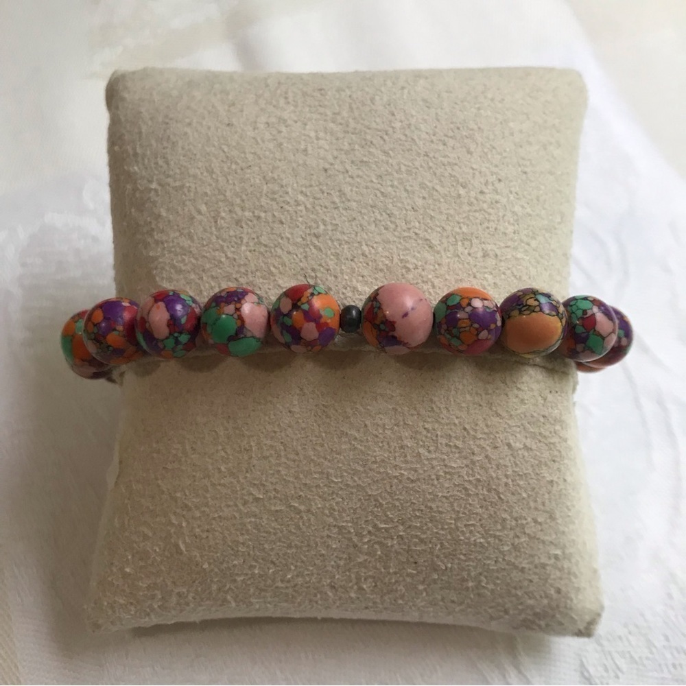 Multicolor Beaded Skull Stretch Bracelet Gothic Boho One Size - Picture 8 of 16